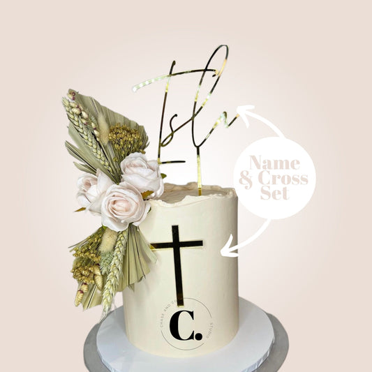 Christening Cross Cake Topper & Charm Set | Christening Cross Cake Charm